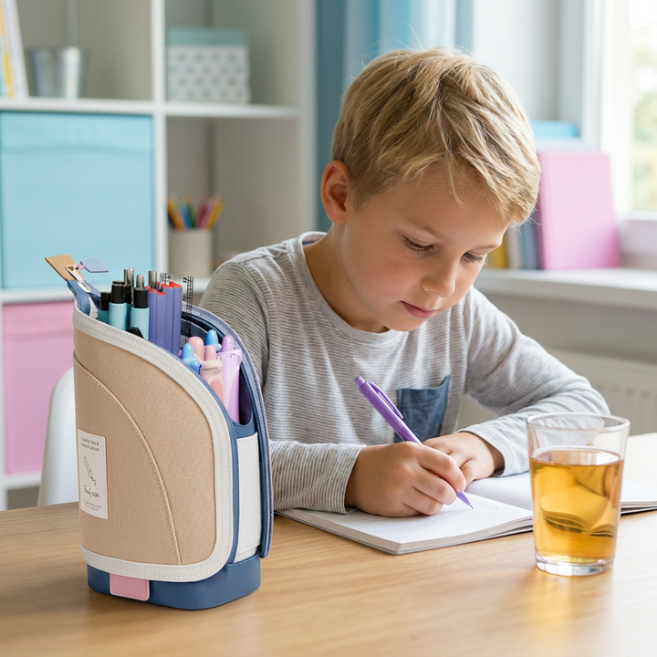 Flexibles Pop-Up Federmäppchen mit Stiftehalter-Funktion, ideal für portable Aufbewahrung & Schreibtisch-Ordnung.