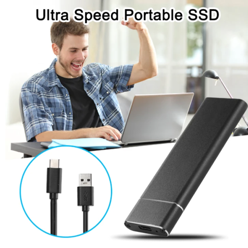Portabler Ultra-Speed USB-C SSD Festplattenspeicher aus Aluminium für schnelle Datenübertragung und Datensicherung.
