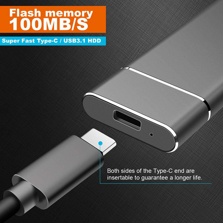 Kompakte, tragbare externe SSD Festplatte aus robustem Aluminium, ideal für mobilen Speicher und Datenzugriff.