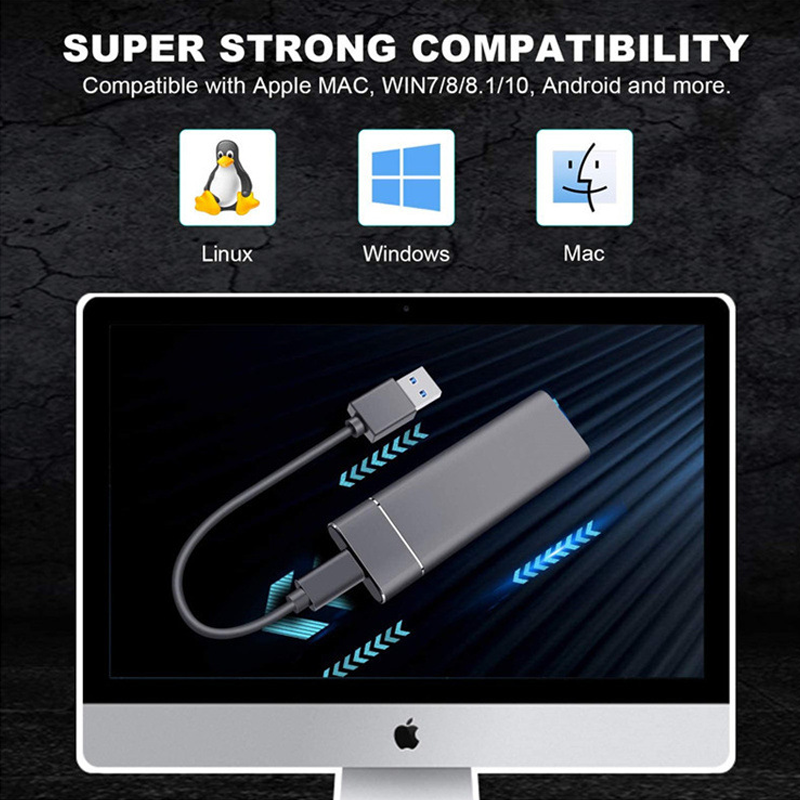 Schlanke externe SSD Festplatte in Aluminium-Design, USB-C, für ultra-schnellen und sicheren portablen Speicher.