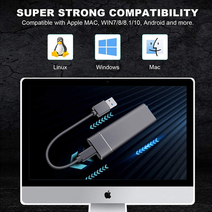 Schlanke externe SSD Festplatte in Aluminium-Design, USB-C, für ultra-schnellen und sicheren portablen Speicher.