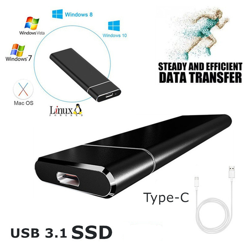 USB-C externe SSD Festplatte, portabel, ideal für schnelle Datenübertragung, Speicherung und Backups unterwegs.