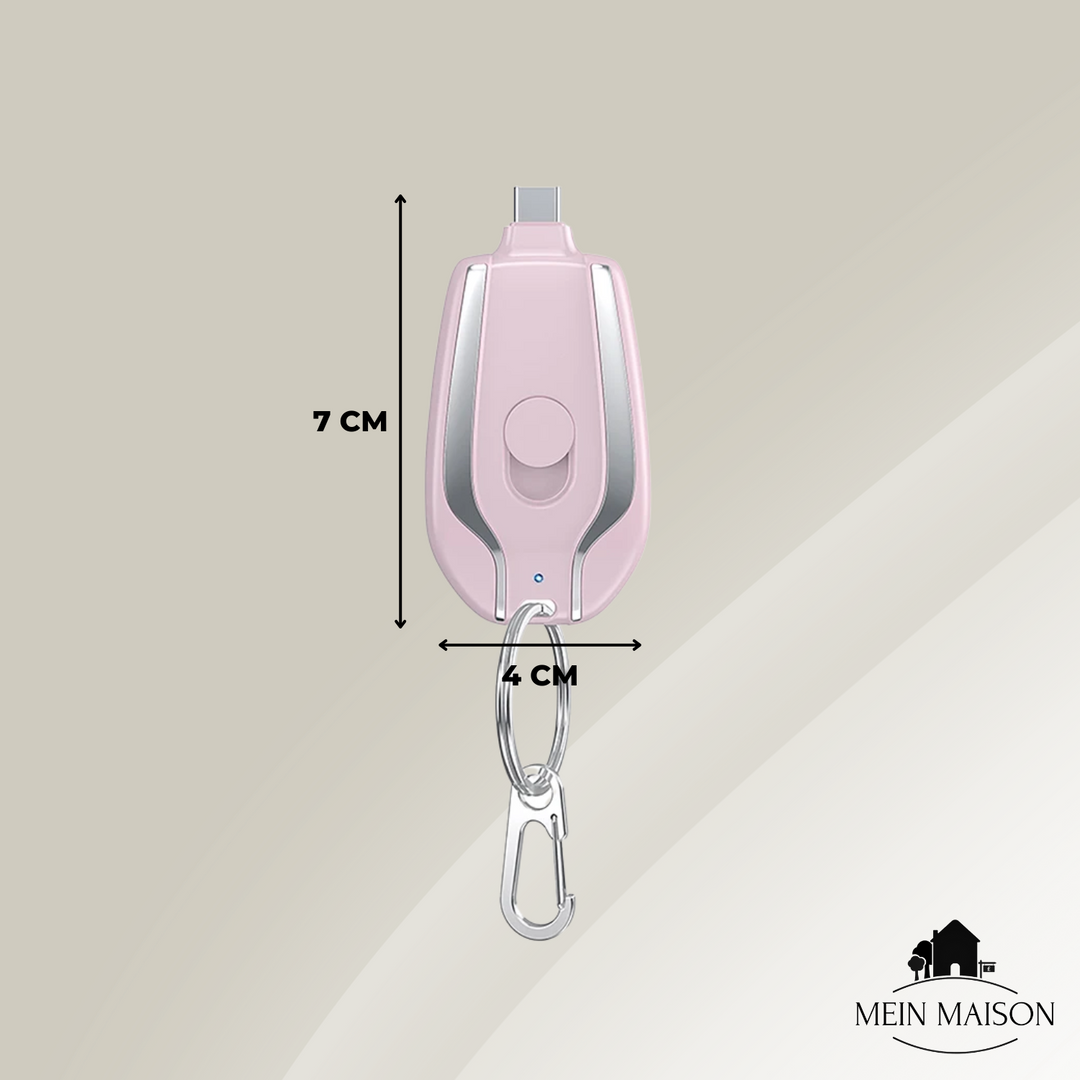 Detailansicht der PowerMini Notfall Powerbank mit Ladeanschluss, kompaktes Handy Zubehör.