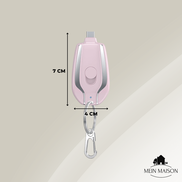 Detailansicht der PowerMini Notfall Powerbank mit Ladeanschluss, kompaktes Handy Zubehör.