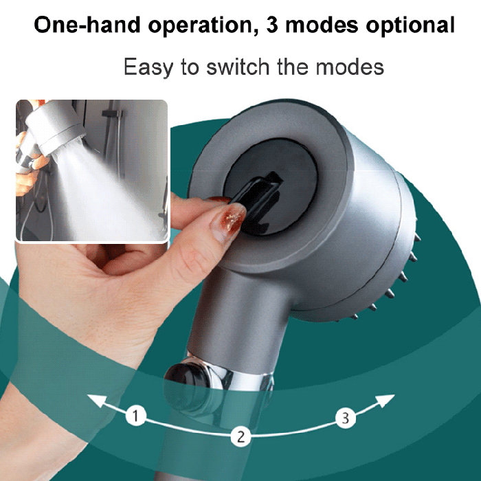 Detailansicht des PowerSpray Duschkopfs mit Wasserdruckerhöhung, Filter- & Wassersparfunktion.