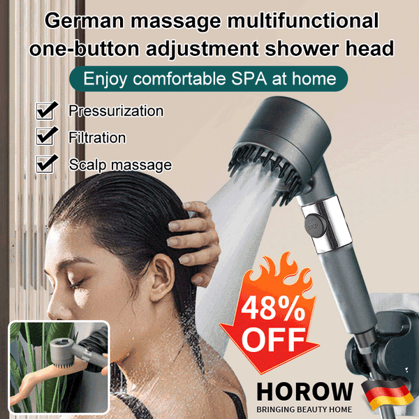 Wassersparender PowerSpray Duschkopf mit integriertem Wasserfilter; reinigt Wasser für gesunde Haut in der Dusche.