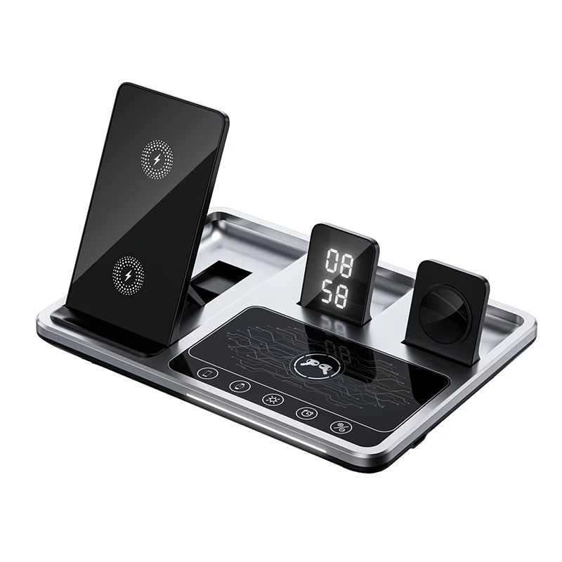 Multifunktionaler PowerSync Lade-Organizer mit 30W kabelloser Ladestation für all Ihre Geräte.