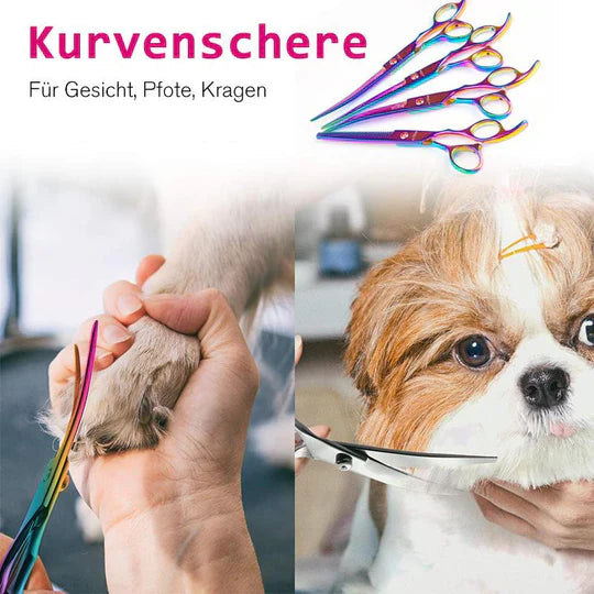 Robuste Tierschere aus Edelstahl, ideal für sichere und effektive Fellpflege bei Hunden.