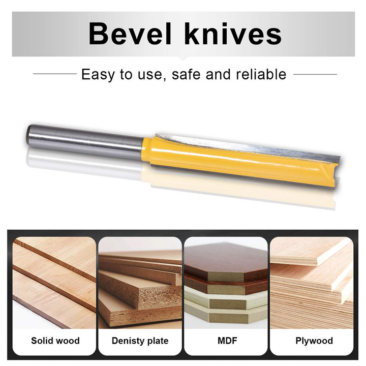 Gerade Fräse mit 8mm Schaft und Doppelrillen, ein robustes Hartmetall-Werkzeug für Profi-Holzbearbeitung.