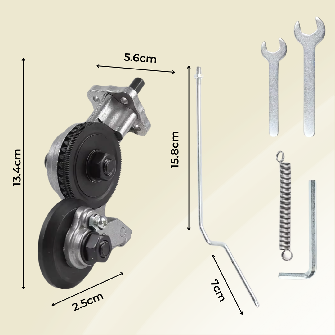 Kompakter Bohrmaschinenaufsatz als Schneidwerkzeug für Blech und Metall, ideal für jede Werkstatt.