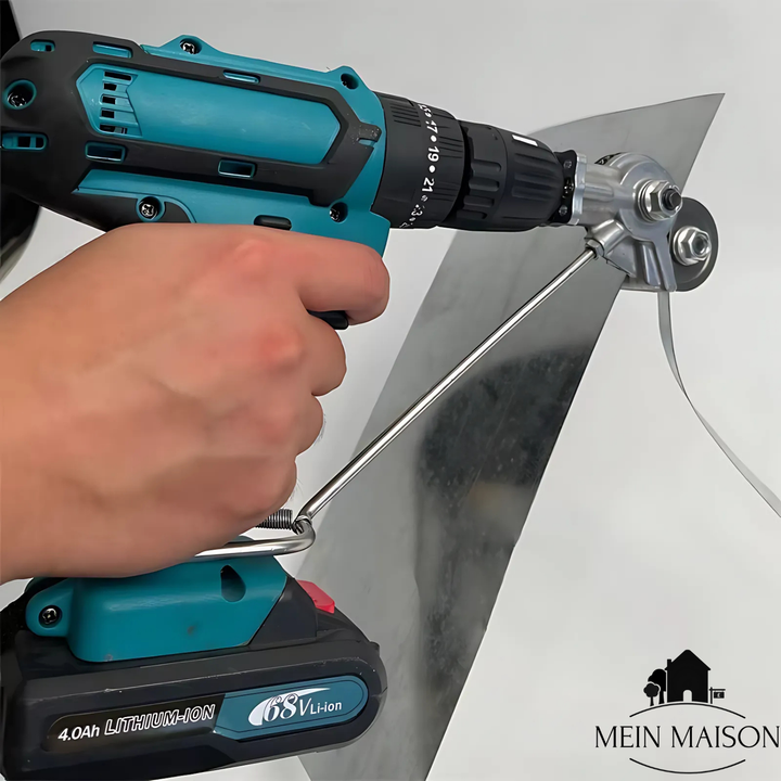Robuster Blechschneider für Bohrmaschinen, ideal für Heimwerken, Handwerk und Metallbearbeitung.