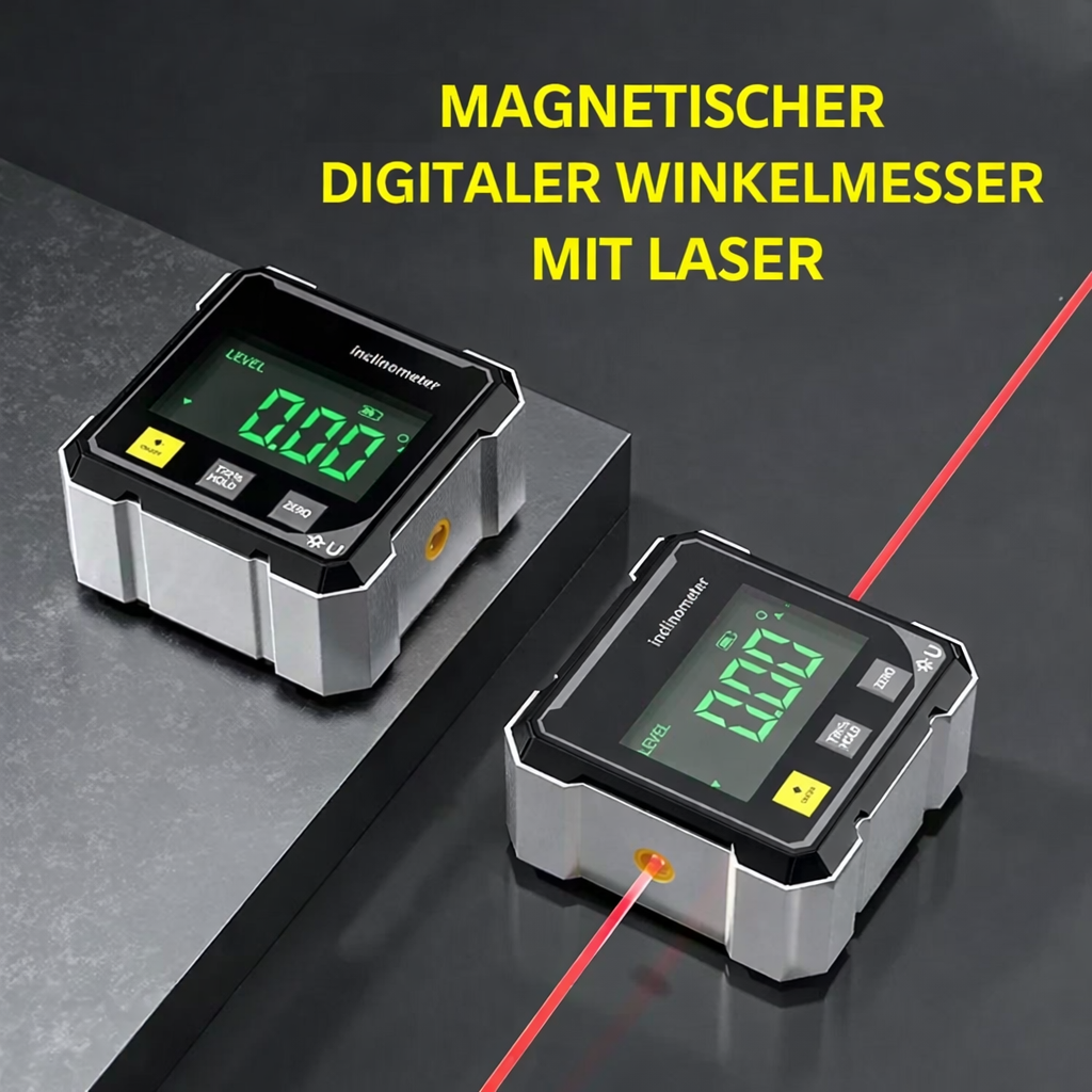 Präziser digitaler Neigungsmesser mit Laser & starkem Magnet, ideal für exaktes Nivellieren im Handwerk & DIY.