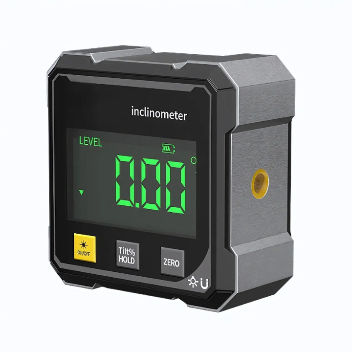 Digitaler Neigungsmesser mit robustem Gehäuse, Laser, Magnet & Präzision für Bau- & Heimwerkerprojekte.