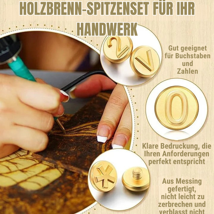 Vielseitiges Muster-Gravur-Set mit Brennspitzen für kreative Holz-, Leder- & Kork-Gravuren. Ideal für DIY Handwerk.