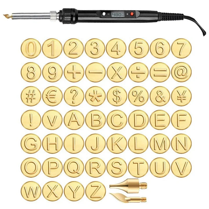 Lötkolben Zubehör: Umfangreiches Gravur-Brennspitzen Set mit Alphabet & Mustern für Holz-, Leder- & Kork DIY Projekte.