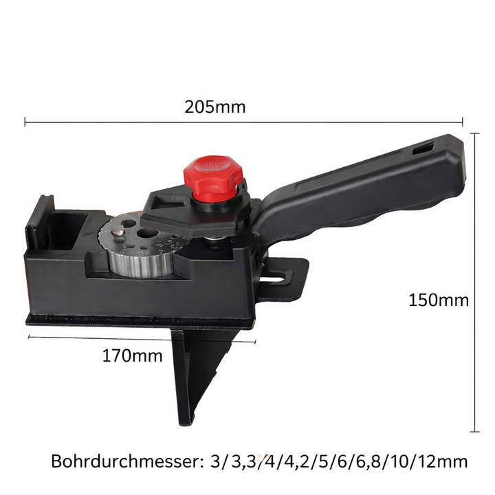 Bohrlehre für Holzbearbeitung und Möbelbau. Sorgt für exakte Bohrergebnisse und stabile Verbindungen.