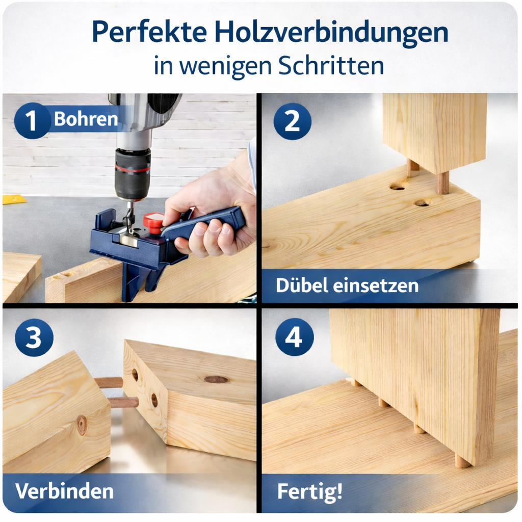 DIY-Bohrlehre für Heimwerker und Handwerker. Verbessert die Genauigkeit beim Bohren von Dübellöchern.