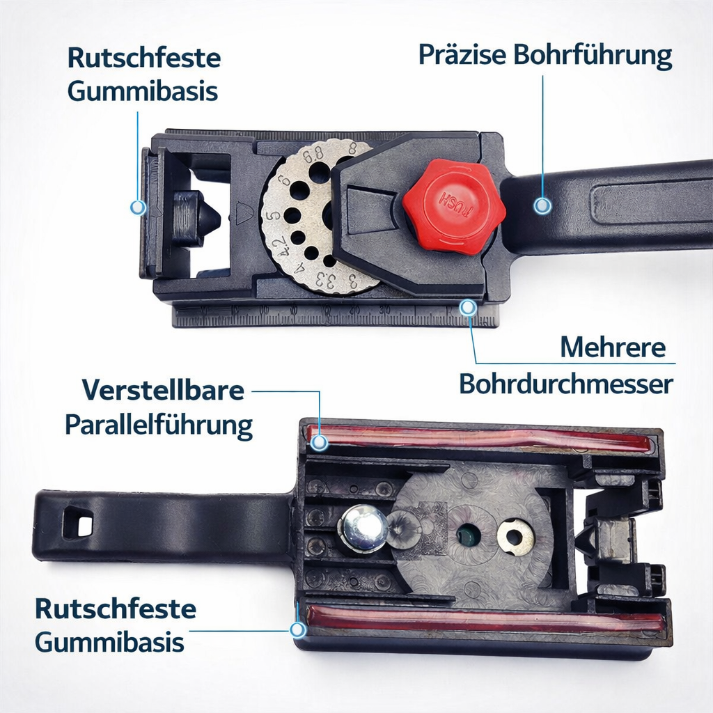 Professionelle Bohrlehre für saubere, gerade Löcher. Ein Muss für präzises Bohren und DIY-Möbelbau.