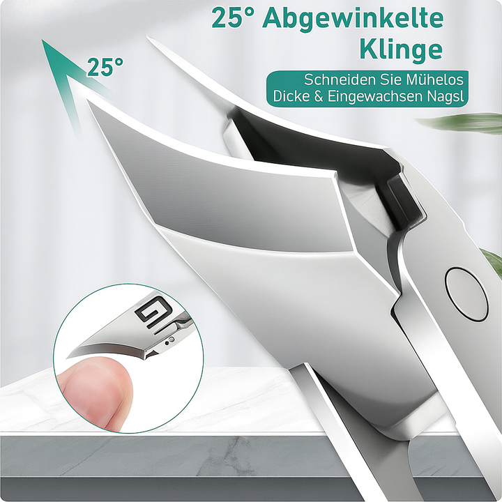 Hochwertige Edelstahl-Nagelzange; ideal für hygienische, präzise Nagelpflege bei Problemfällen.