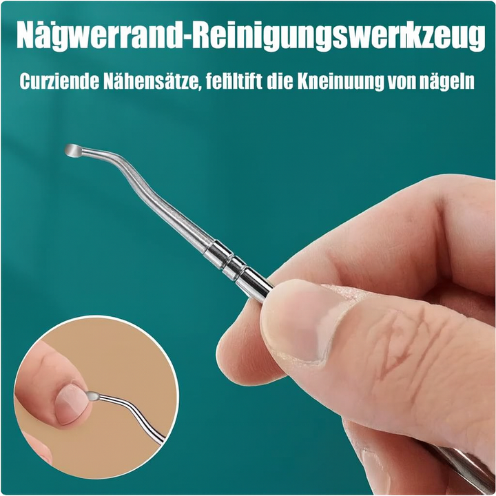 Detail der scharfen Präzisions-Nagelzange aus Edelstahl; akkurate Nagelpflege bei Problemnägeln.