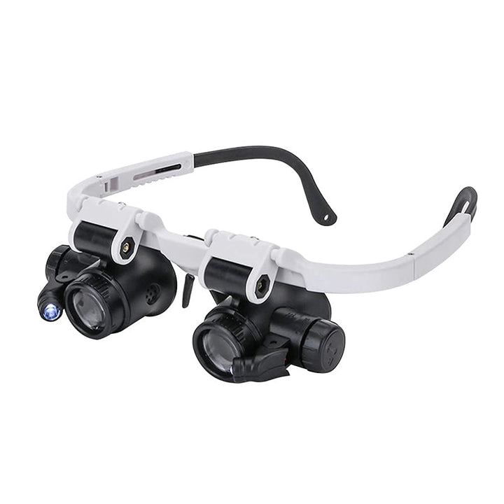 Ergonomische Vergrößerungsbrille mit einstellbarer LED, optimiert für komfortable, lange Arbeiten.