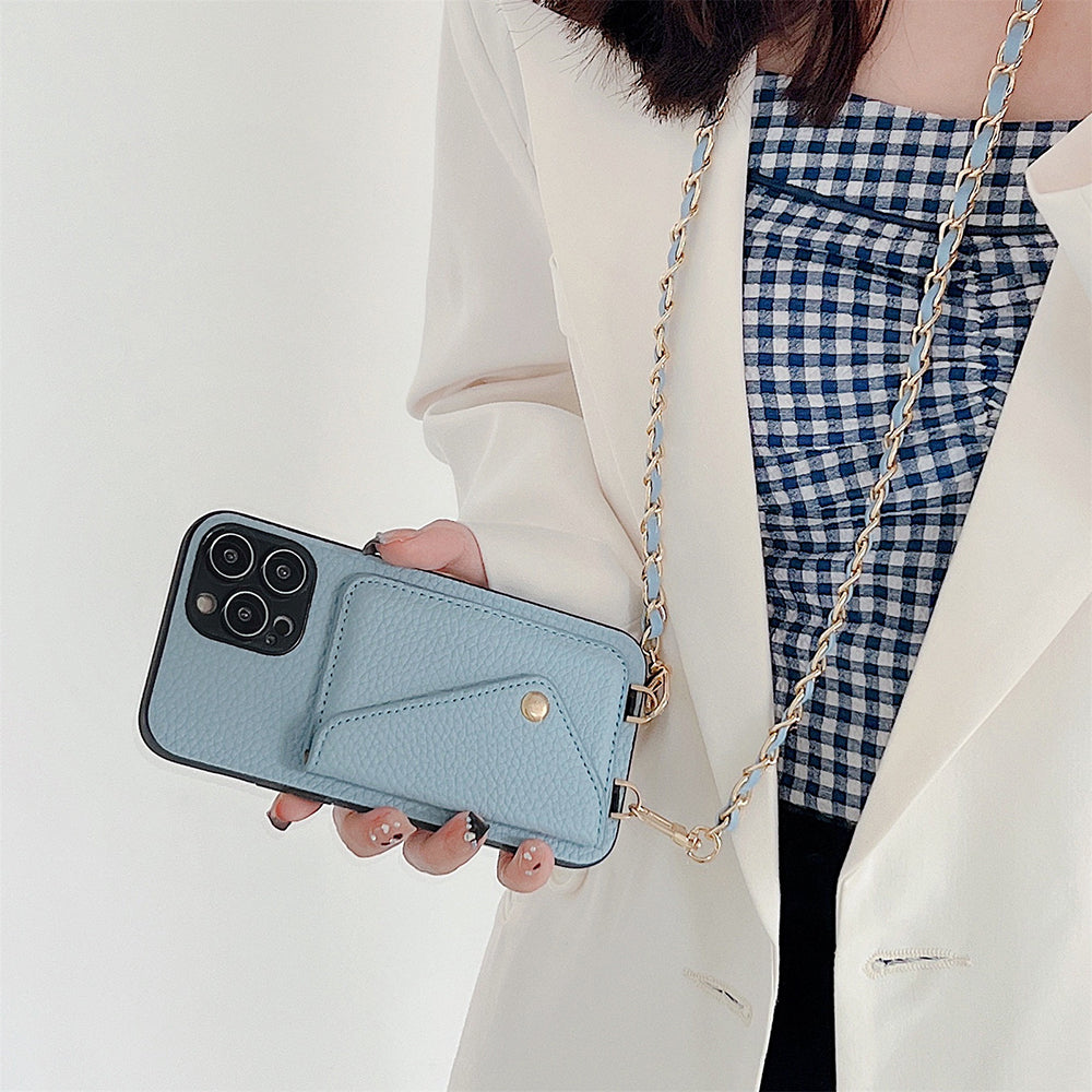 Stilvolle rosa iPhone Wallet Hülle mit Geldbörsenfunktion; schützt Ihr Smartphone elegant im Alltag.