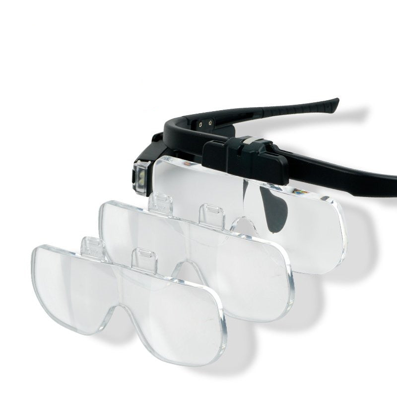 Tragbare Vergrößerungsglas-Lupe mit LED-Licht & verschiedenen Wechselobjektiven für Präzisionsarbeit.