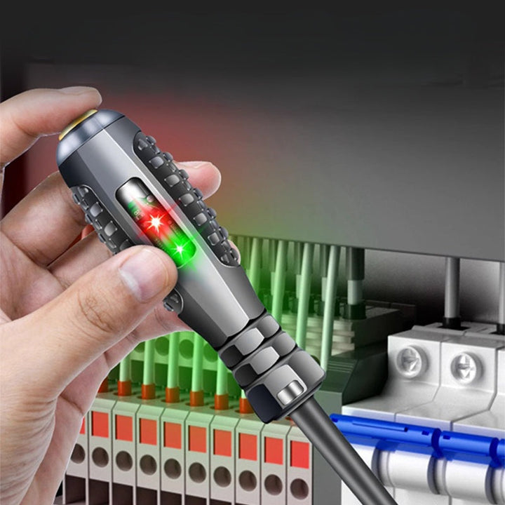 Praktischer 2-in-1 Schraubendreher mit integriertem Spannungstester für elektrische Arbeiten und Heimwerker.