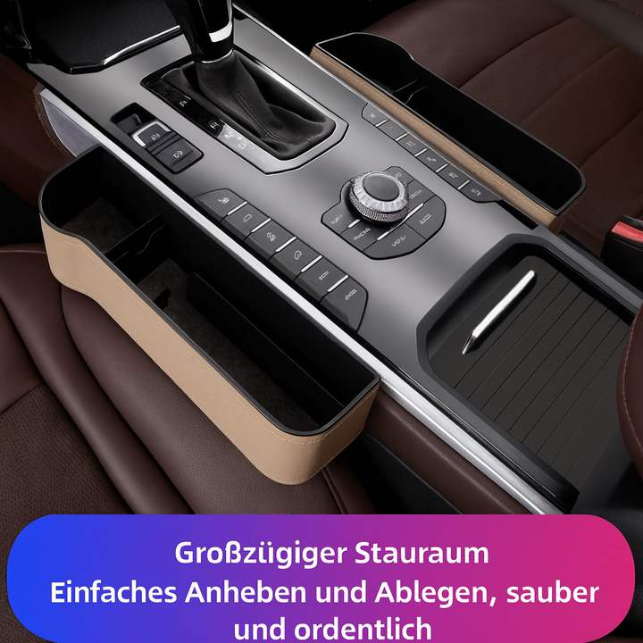 Eleganter Leder-Sitz-Organizer für Auto, schafft Stauraum und Ordnung zwischen den Sitzen.