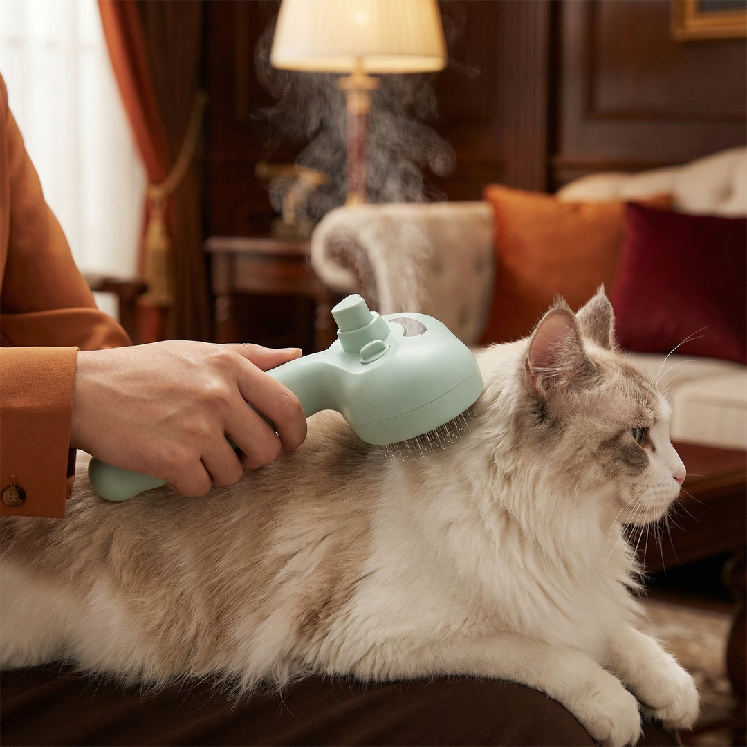 Premium Haustierbürste mit Dampf für sanfte Fellpflege bei Hunden und Katzen, entwirrt effektiv.