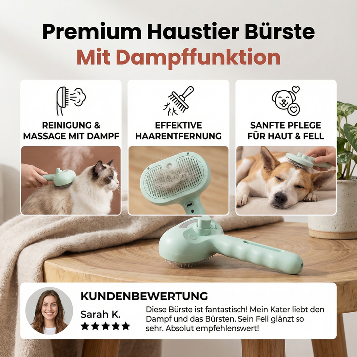 Ergonomische Hundebürste & Katzenbürste mit Dampf für glänzendes, gesundes Fell. Perfektes Haustierzubehör.