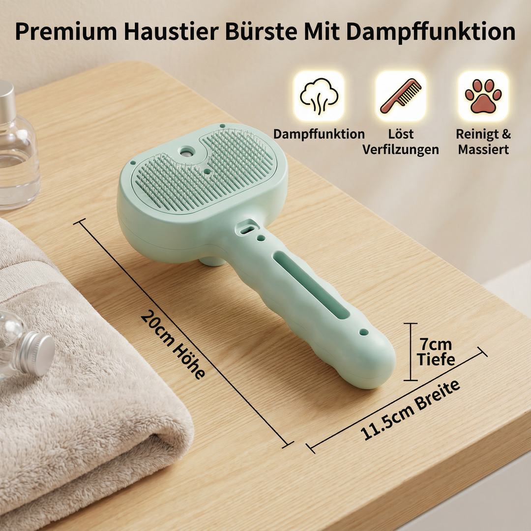 Effektive Entwirrbürste mit Dampf für Hunde & Katzen. Macht die Fellpflege einfach, gründlich und angenehm.