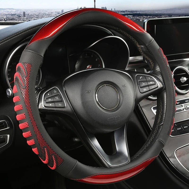 Premium Lenkradbezug aus Wabenleder, rutschfest und ergonomisch. Perfekt für Komfort und Griffigkeit beim Autofahren.