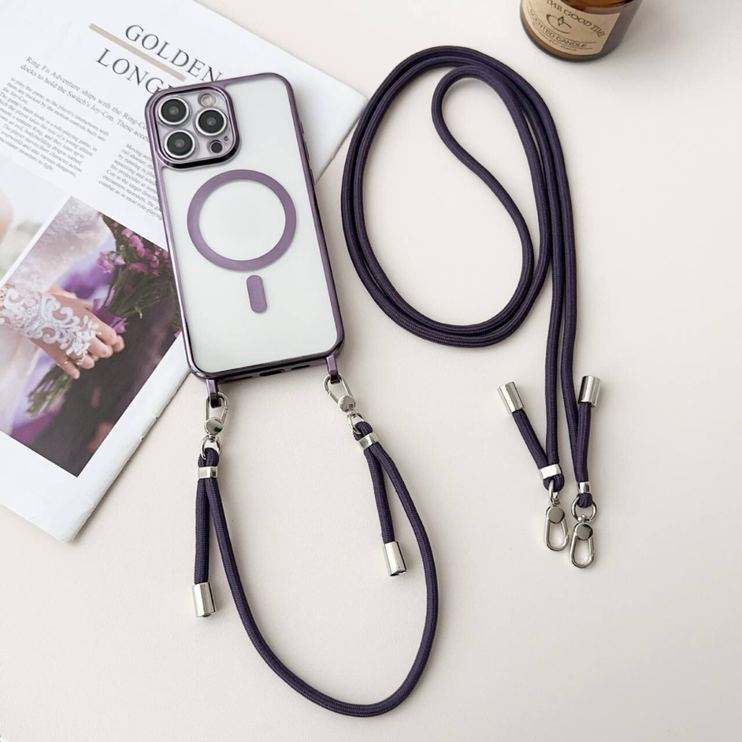 MagSafe-Handyhülle für iPhone mit verstellbarem Tragegurt. Robuster Schutz aus Hartplastik & TPU.