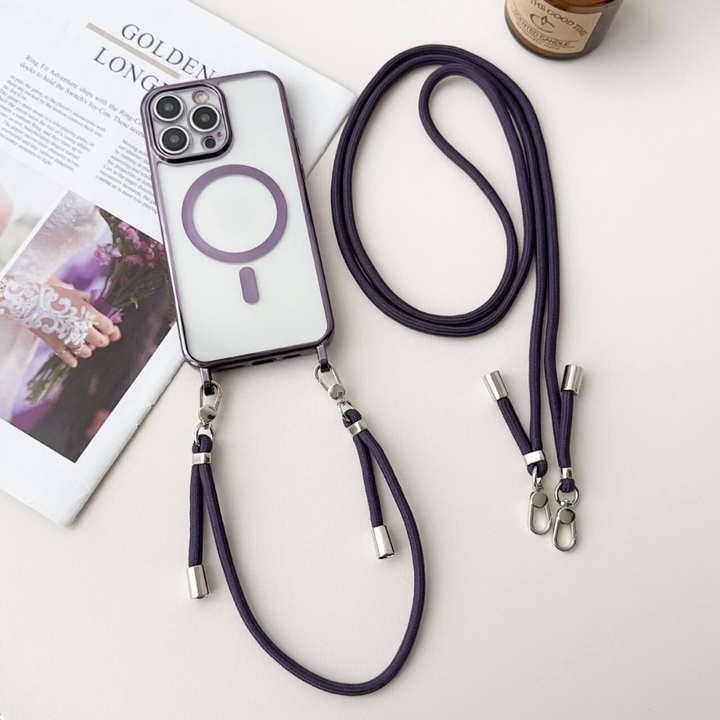 MagSafe-Handyhülle für iPhone mit verstellbarem Tragegurt. Robuster Schutz aus Hartplastik & TPU.