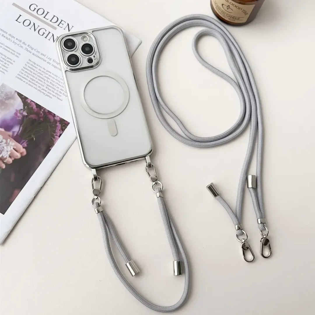 Stilvolle MagSafe-Schutzhülle mit Gurt für iPhone. Perfekt für freihändigen Gebrauch unterwegs.