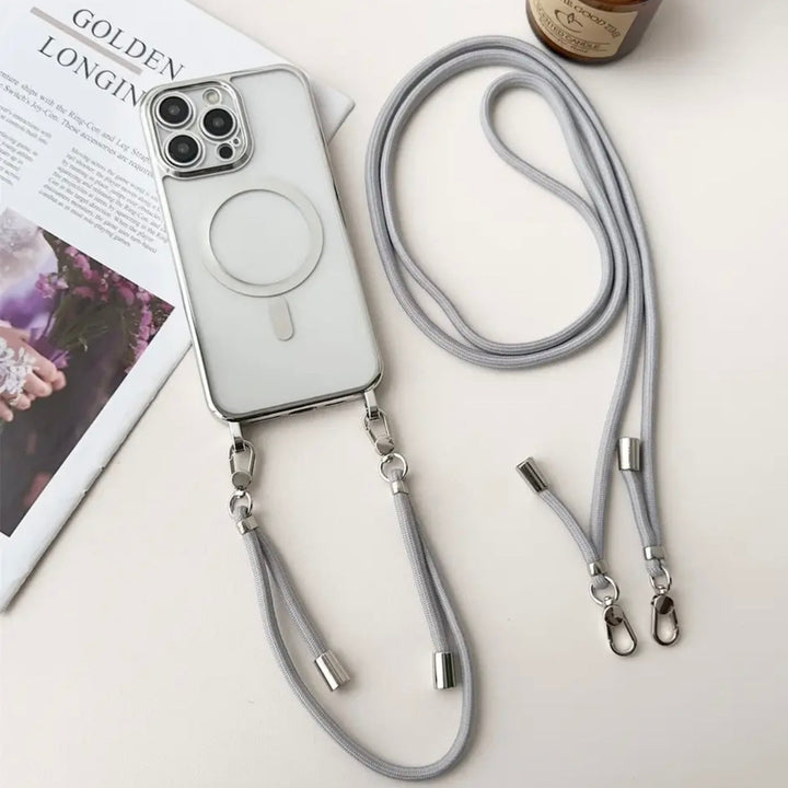 Stilvolle MagSafe-Schutzhülle mit Gurt für iPhone. Perfekt für freihändigen Gebrauch unterwegs.