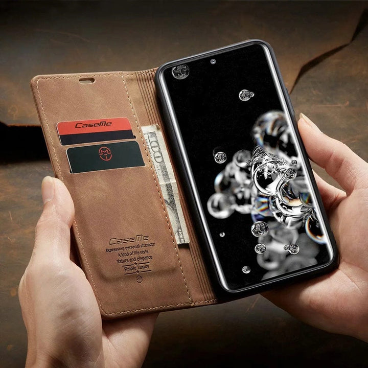 Premium Samsung Galaxy Wallet Hülle mit Kartenfächern. Stilvolle Klapphülle aus PU Leder, stoßfest.