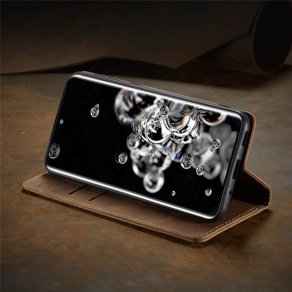 Samsung Galaxy Handyhülle mit integriertem Kartenfach. Praktisches PU Leder Wallet Case für sichere Aufbewahrung.
