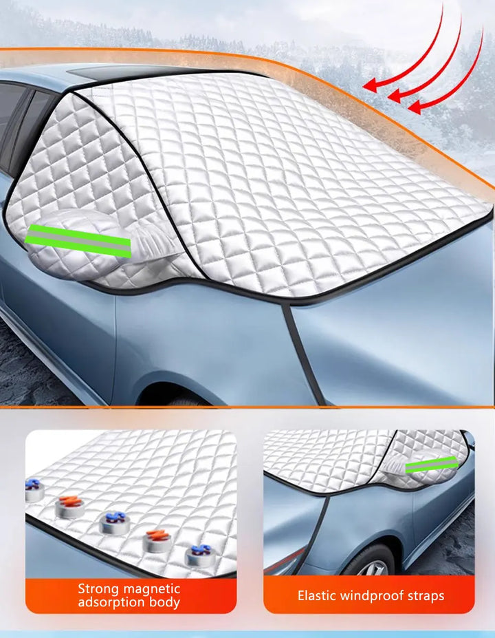 Premium Windschutzscheibenabdeckung für Auto & SUV, magnetisch, winddicht. Optimaler Eisschutz & Schneeschutz.