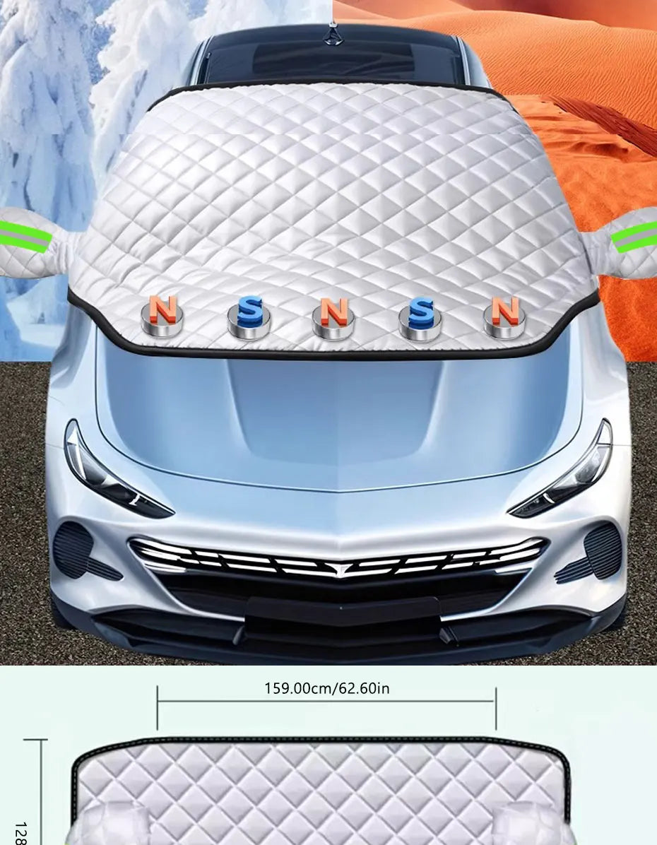 Winddichte Windschutzscheibenabdeckung mit Magneten für einfachen Autoschutz. Zuverlässiger Frost- und Schneeschutz.