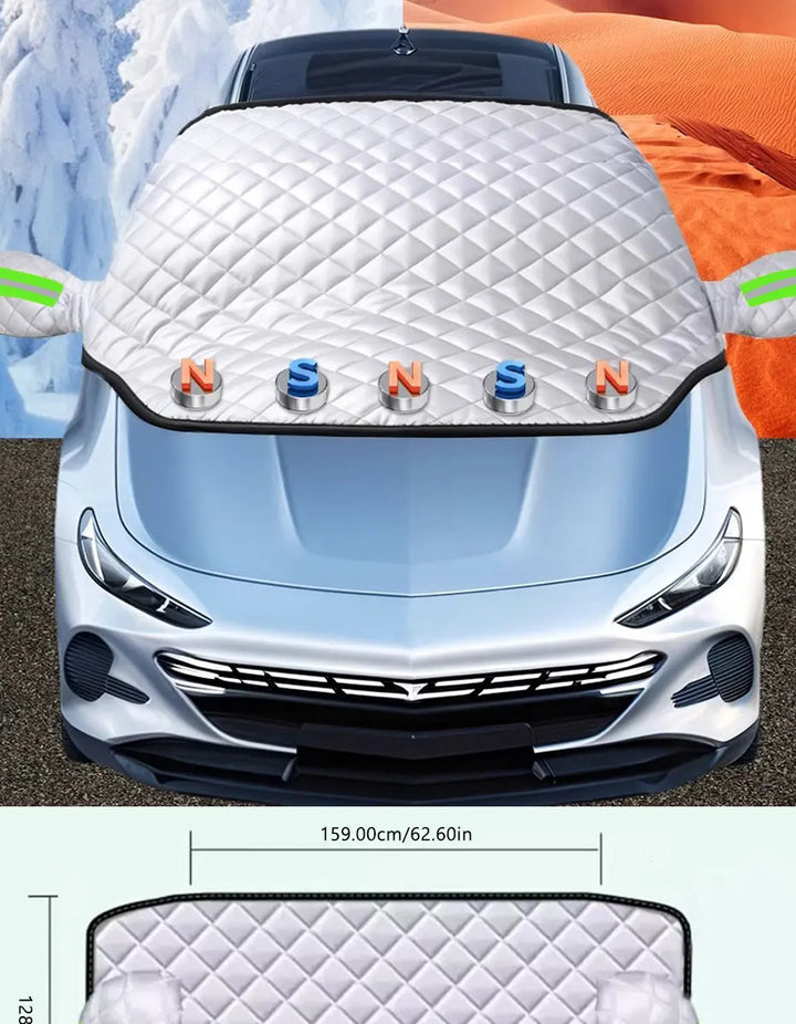 Winddichte Windschutzscheibenabdeckung mit Magneten für einfachen Autoschutz. Zuverlässiger Frost- und Schneeschutz.