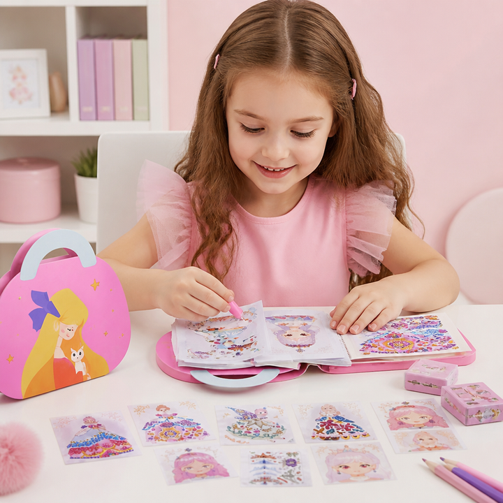 Prinzessin Diamant Sticker & Schminke Bastelset für Mädchen. Kreativset mit Glitzer für DIY-Spaß.
