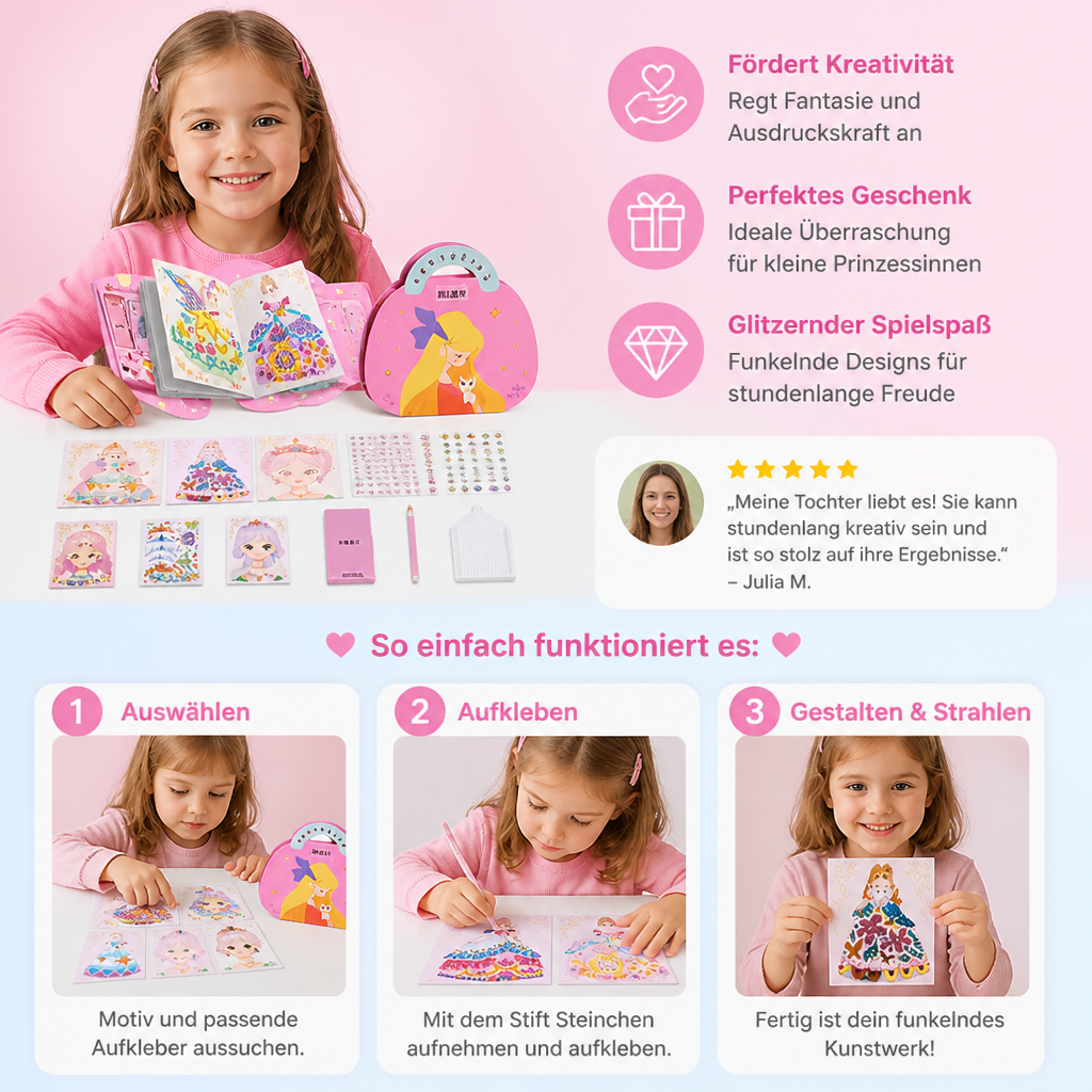 Mädchen Prinzessin Schminke und Diamant Sticker Bastelset. Kreativset mit sicherer Schminke und Glitzer.