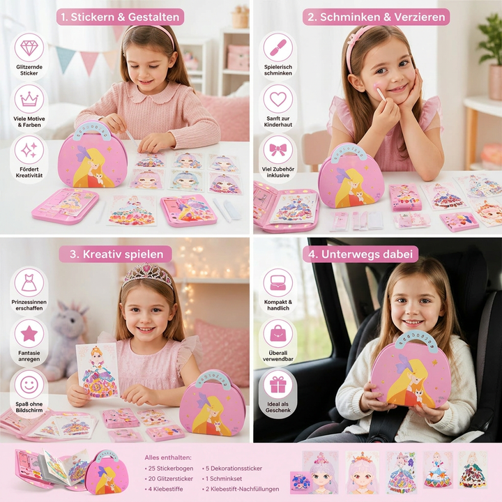 Kreativset Prinzessin Diamant Sticker & Schminke für Mädchen. Perfektes Bastelset Geschenk für DIY-Spaß.