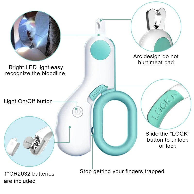 Hochwertige Tierschere mit LED-Licht, speziell für präzise und sichere Krallenpflege von Hunden & Katzen.
