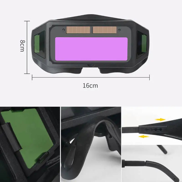 Moderne Schweißerbrille mit Auto-Abdunkelung, UV-Schutz und breitem Sichtfeld für Profi-Schweißarbeiten.