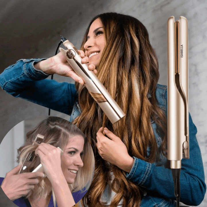 Glänzendes Haar mit professionellem Keramik-Glätteisen; schnelle Hitze und Anti-Frizz-Effekt.