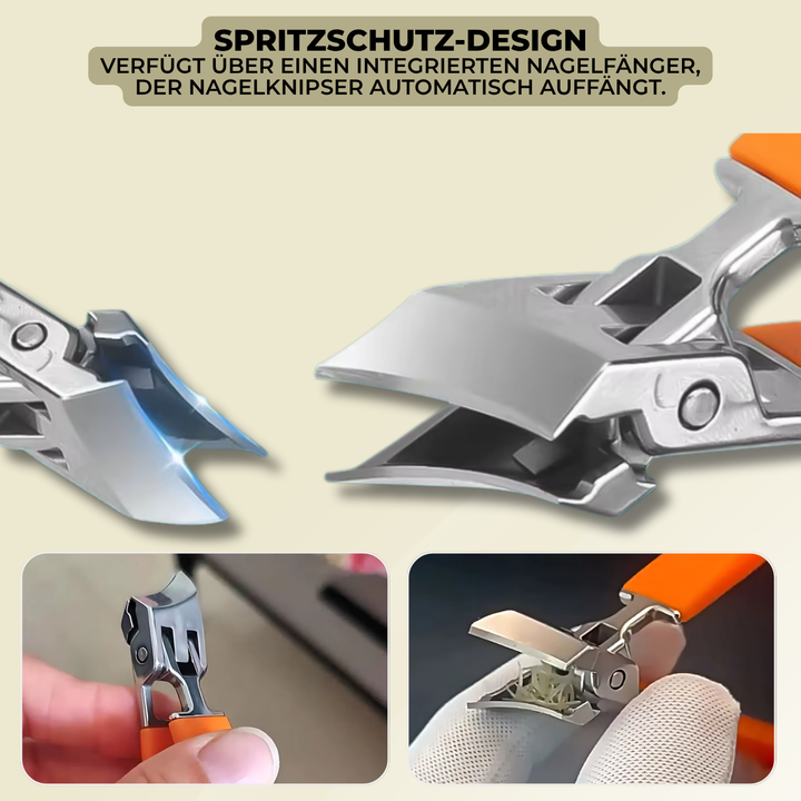 Nagelknipser aus Edelstahl mit Spritzschutz für saubere Nagelpflege. Hygienisches Werkzeug für dicke Finger- und Zehennägel.