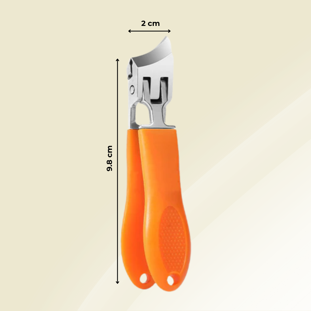 Hygienisches Nagelwerkzeug aus Edelstahl mit Spritzschutz für effektive und saubere Nagelpflege, besonders bei dicken Nägeln.